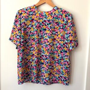 VTG Talbots Floral Top Womens Sz 12 90s Rainbow Colorful Dopamine Fun Maximalist